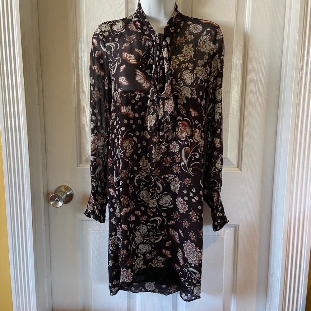 Zara Woman Long Sleeve Black Floral Dress Size XS